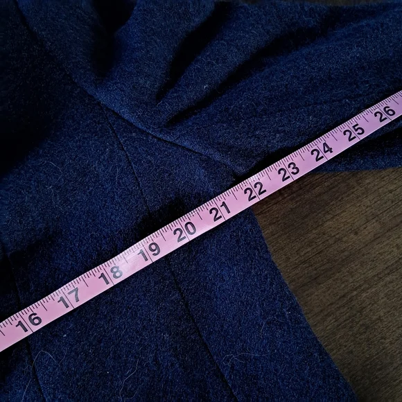 Talbots Womens Aberdeen Navy Blue Faux Fur Collar Wool Blend Jacket Blazer 16 - Picture 9 of 10